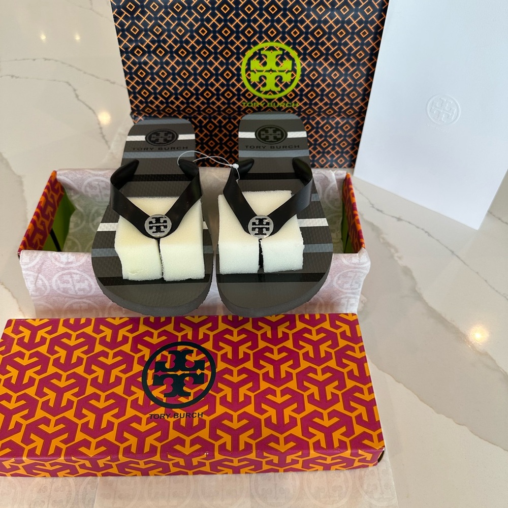 Tory Burch Striped Flip Flops, Brand New